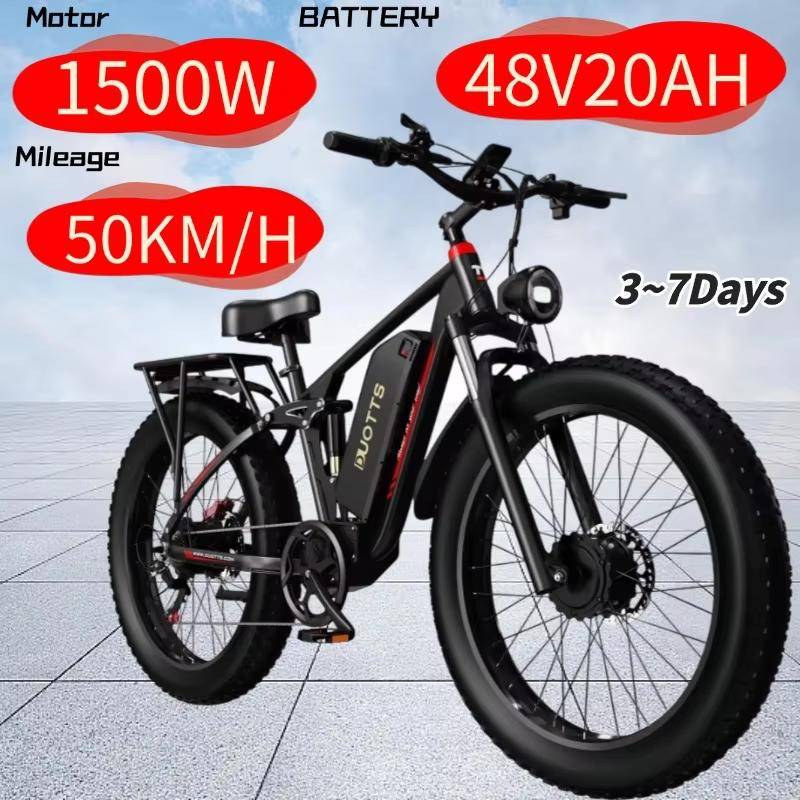 Ebike DUOTTS S26 1500W 48V 20Ah electric bicycle removable battery 26*4.0 inch fat tires svart/röd