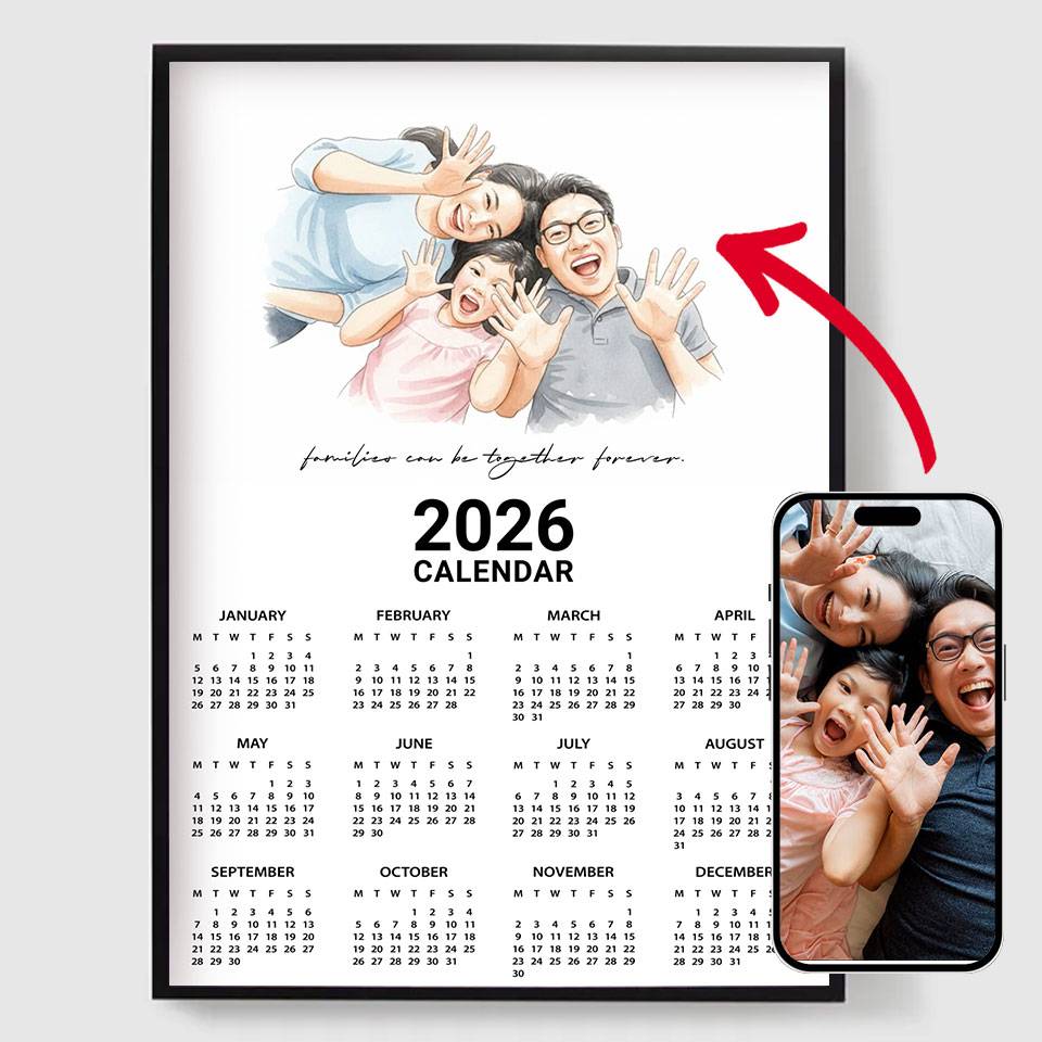 Personaliseret Plakat - 2026 Kalender Familie Akvarel - AI Plakat