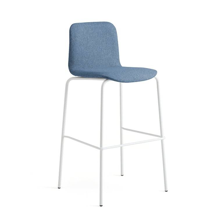 Barstol LABELL, benstativ, sitthöjd 765 mm, vit/blå