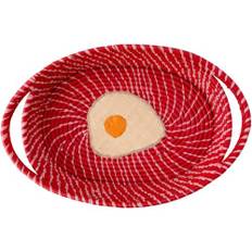 Rice Raffia Bread Basket - Oval - Fried Egg - Red
