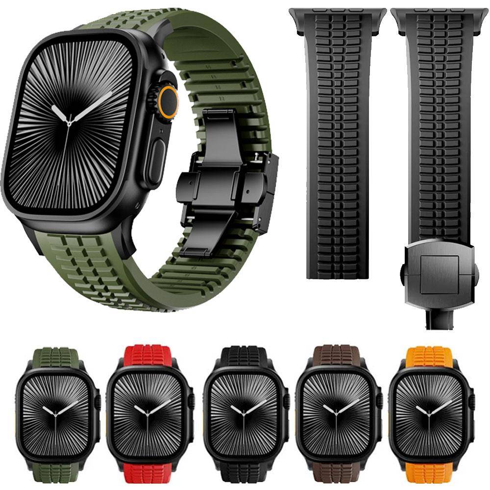 Lyxigt silikonarmband för Apple Watch Ultra 3/2/1 49mm Serie 11/10 46mm Sportarmband Armband iWatch 9 8 7 6 5 SE 45mm 44mm black