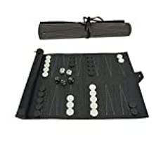 PrimoGames Traveller Roll-up Backgammon Travel Game - Ädelt tärningsspel i konstläder för rullning - Spelklassiker Tavla som ett rullbrädspel