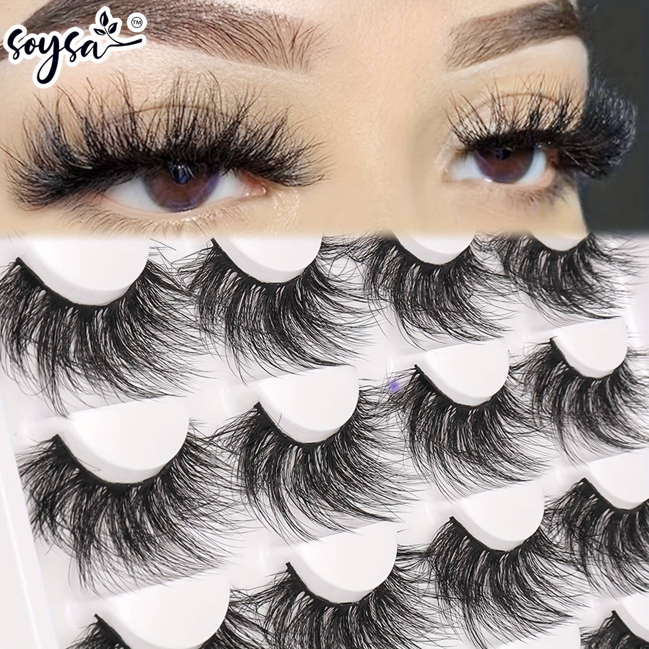 TEMU 10 Pairs, Fluffy And Dense, Long And Three-dimensional, , Fake Eyelashes Cartoon Eyes, Daily Date Party Eyelashes