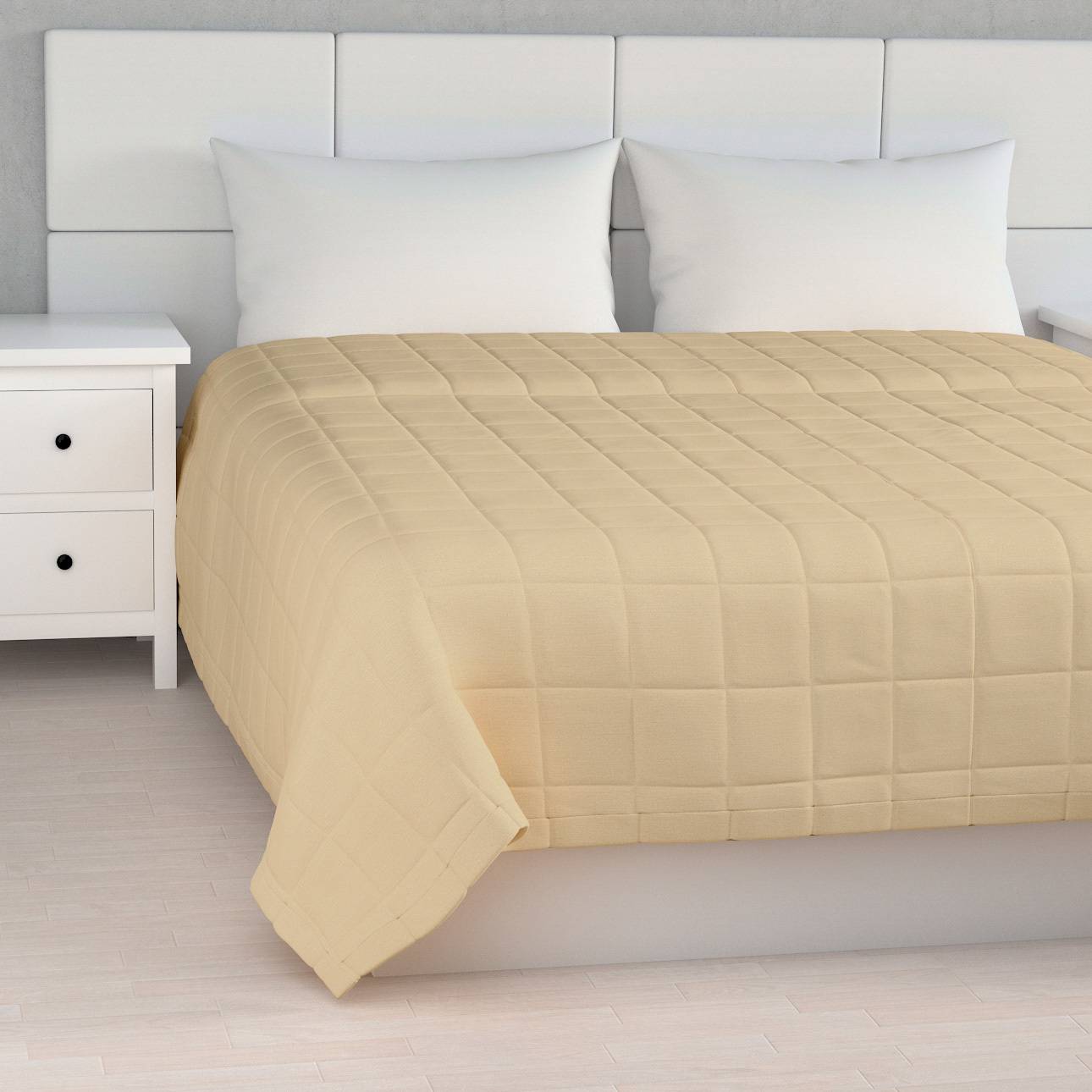 Sengetæppe quiltet<br/>10x10cm tern, Creme, Loneta