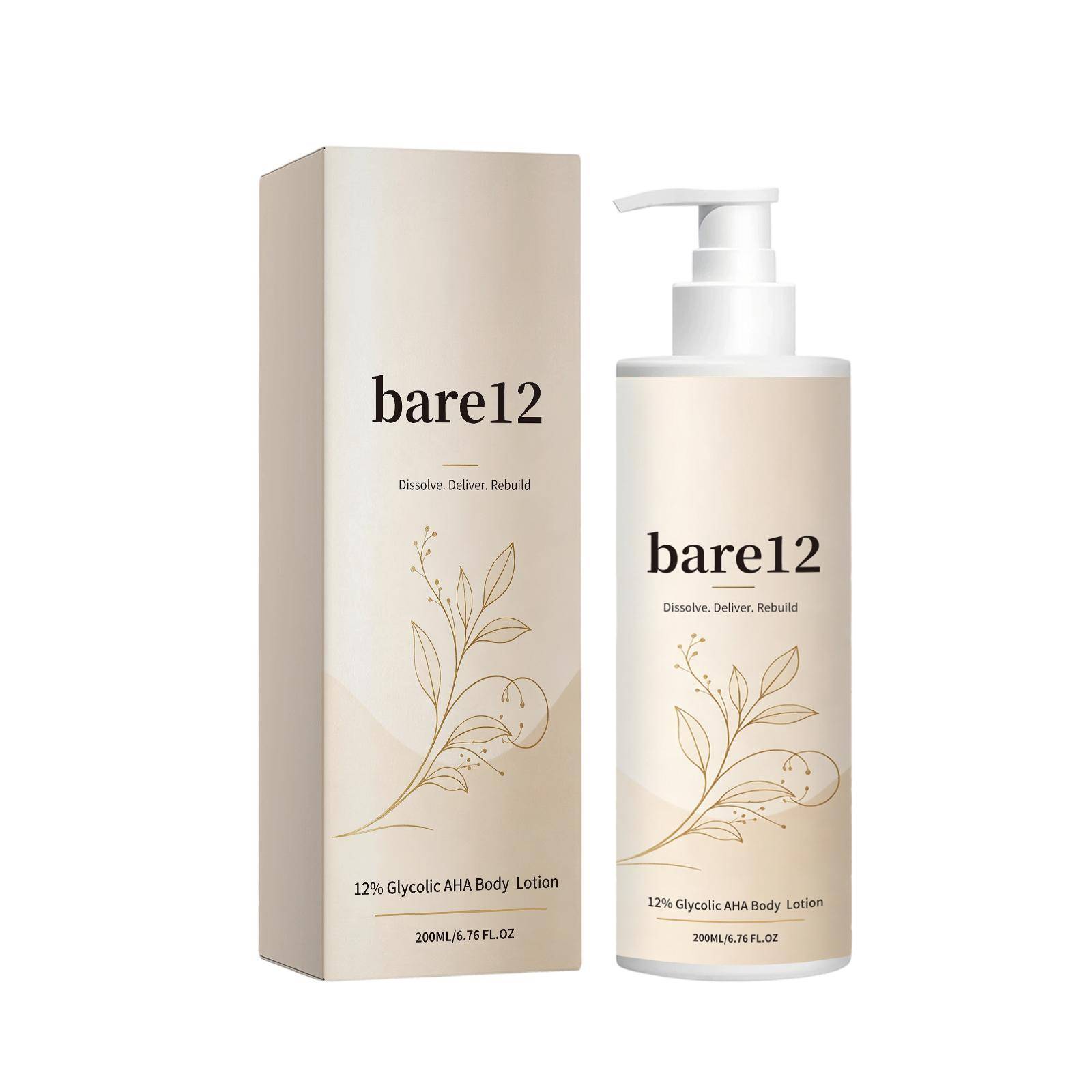 bare12 12% Glykolsyra AHA Bodylotion 200 ml för Torr Hud white