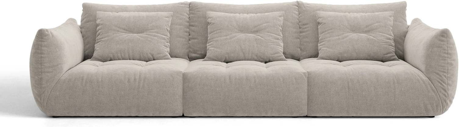 4-personers sofa Micadoni Bloom - lys grå tekstureret Wind-stof, 327 cm bred, slidstærk.