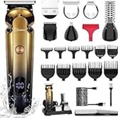 Hatteker Skäggtrimmer Kit Professionell Hårklippare Med Zero Gapped T-Blade Trimmer Elektrisk Rakhyvel för Näsa Öron Skäggkroppstrimmer för Män Vattentät Sladdlös Grooming Kit 6 i 1