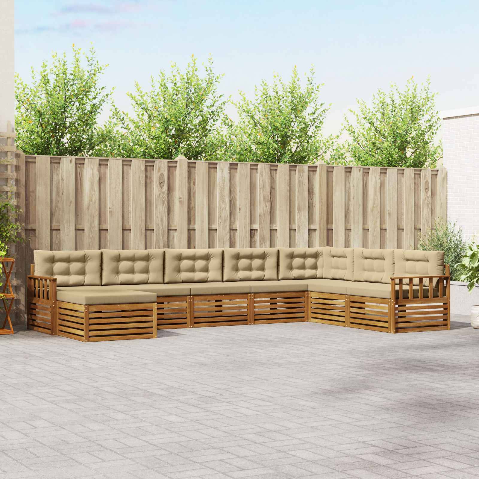 Sofasæt 8 Dele Massivt Akacietræ - Naturlig og beige / Lodrette lameller