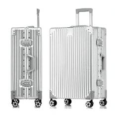 Aoliwei Koffer Handgepäck · Silber · Alu-Rahmen · Hartschalen in Polycarbonat · Trolley Reisegepäck · Reisekoffer mit 4 Doppelräder · TSA Zahlenschloss · S-55cm