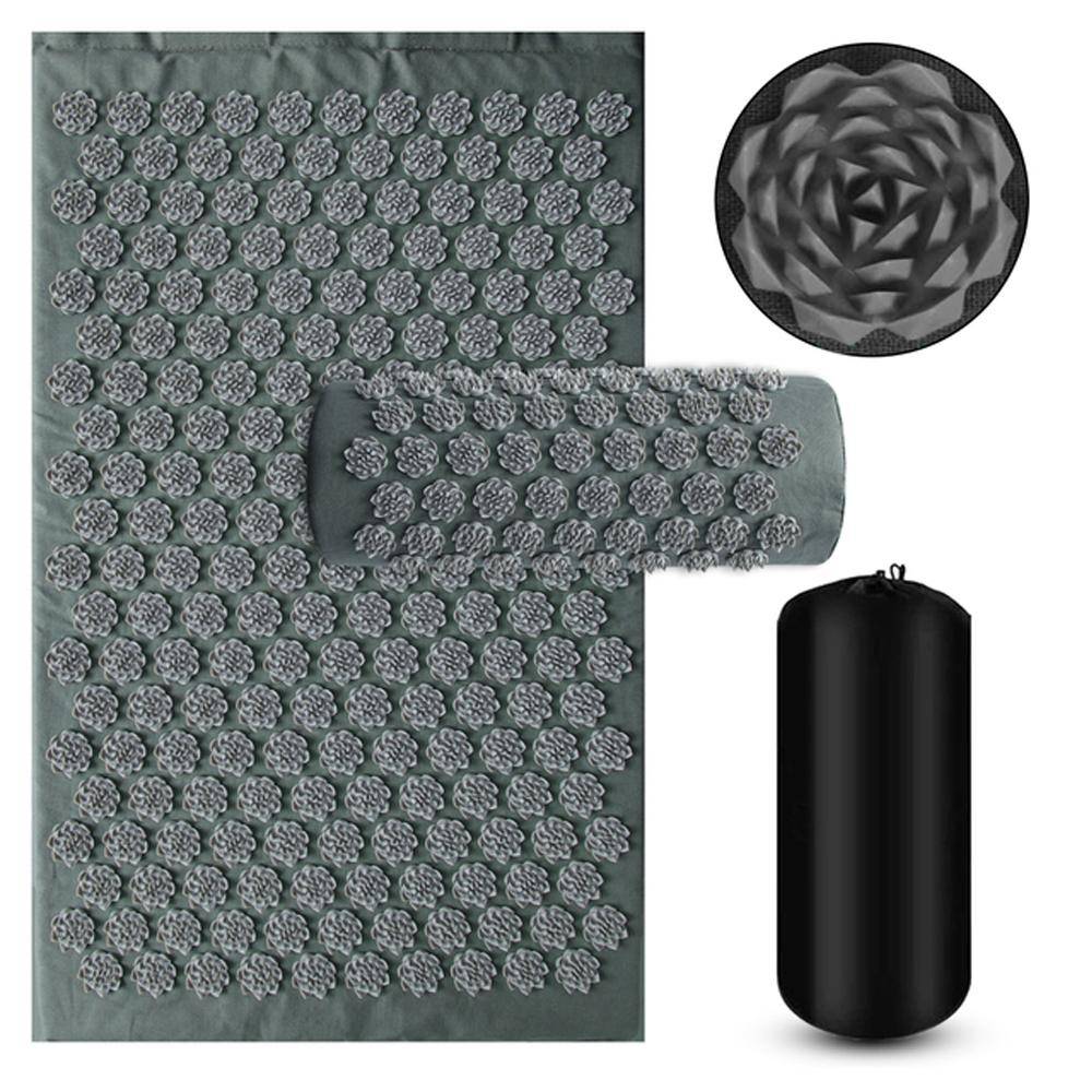 Shiatsu Acupressure Mat Yoga Massage Cushion Sensi Massage Body Needles With Spikes Pillow Foot Massager Fitness Pilates Unisex grå