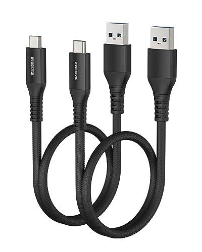Maxonar USB C kabel kort 50cm/0,5M 2Pack [10Gbps Data] USB3.2 Gen2 Typ C Android Auto kabel QC3.0 3.1A USB A till C Snabbladdare för Samsung Note20 Galaxy S23/S22 Z Flip5 Pixel 8 OnePlus 11 svart
