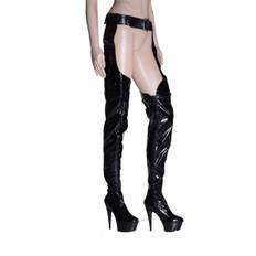 Plateau Chap Boots Overknee High Heels schwarz