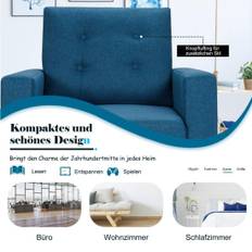 Fåtölj med 2 sidfickor Vingstol med armstöd och ryggkuddar 75 x 81 x 86 cm Blå 53cm sittdjup