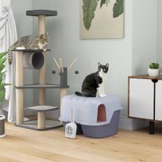 Kattebakke med Låg, Kattebakke med Si, Skovl, Lukket Kattetoilethus til Små Katte Under 3,5 kg, Indendørs, Plastik, Lilla