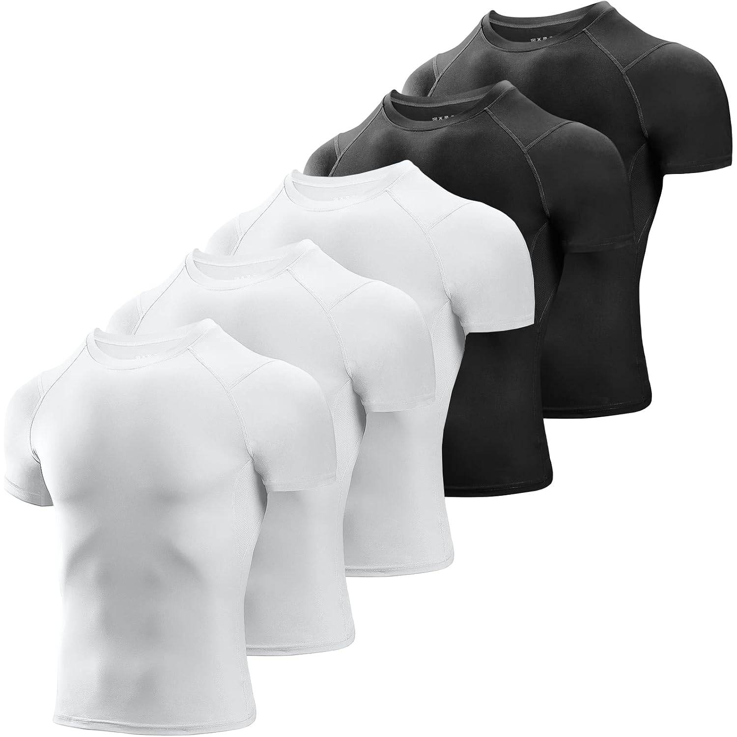 Men's Compression Shirts 2 Pack,Short Sleeve Athletic Compression Tops Cool Dry Workout T Shirt, Black, White cm