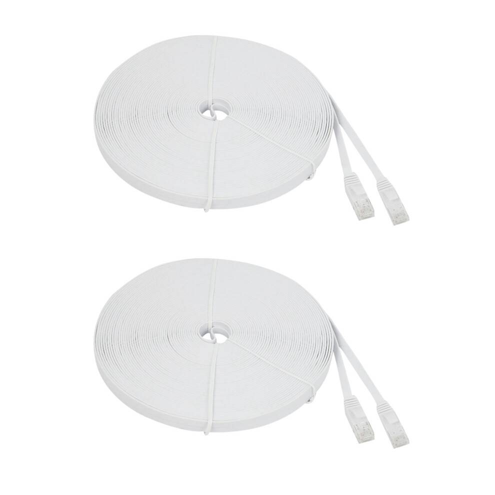 2x Cat 6 Ethernet-kabel 30 meter (100 fod) fladt, slankt, langt internetnetværk LAN-patchkabler, Cat6 højhastighedscomputerledning