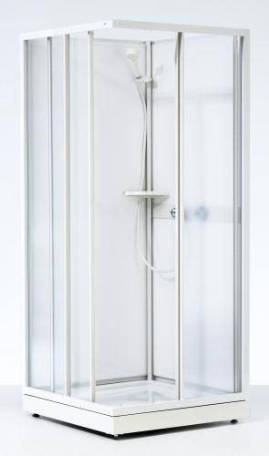 Contura Next NKH brusekabine 80x80 cm, lav model, hvidlakeret profil, mønstret styren glas