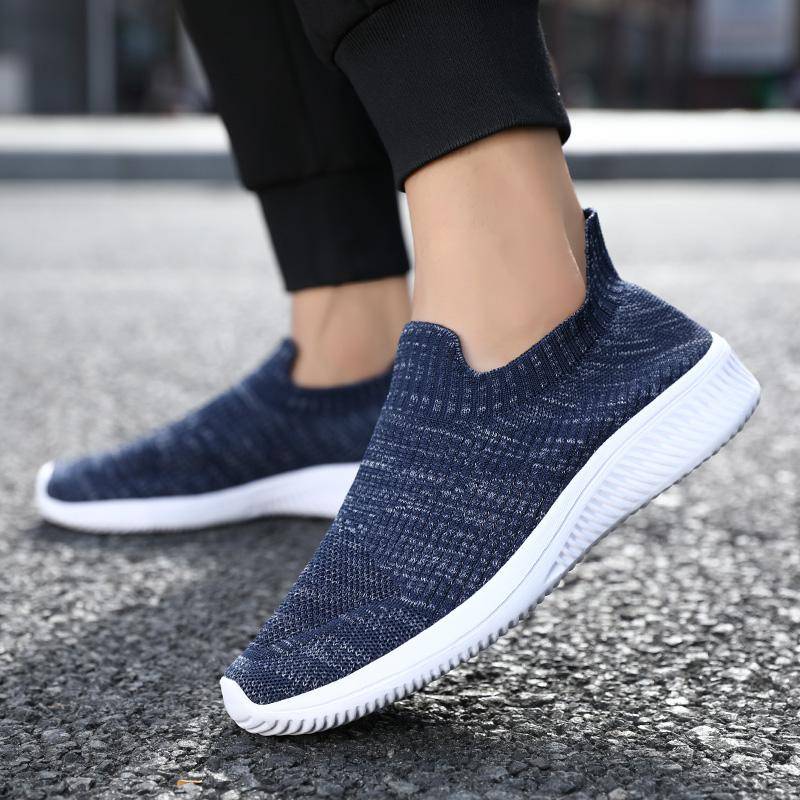 Herrsneakers Höst Jogging Lätt Elastisk Mesh Mjuk Sula Andningsbara Vardagsskor för Utomhusvandring Loafers Tenis Masculino cm grå färg