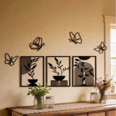 3 delar svart metallväggkonstdekor, minimalistisk linjekonsthängande dekor, abstrakt metallväggskulptur, bohemisk väggbonad, för sovrum badrum vardags (A,B,A40cm,A20cm,A40cmA+B,B40cm,B20 cm)