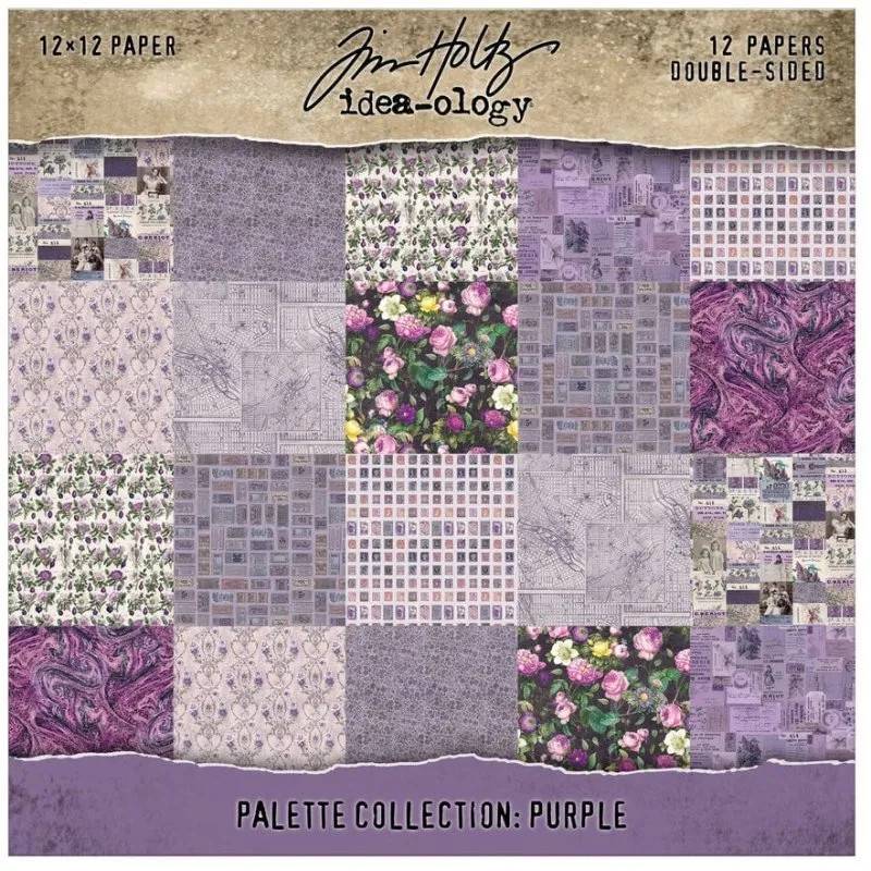 Tim Holtz Idea-ology 12”x12” Palette Collection - Purple (12 sheets)