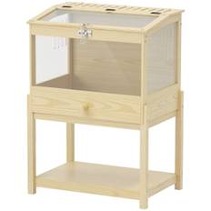 Hamsterbur 2 niveauer gnaverbur smådyrsbur med hængslet låg, stort 83,2 x 50 x 103 cm naturligt træ