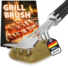 Grillborste mässing, TNTOR grill mässingsborste med långa borst, spatel i rostfritt stål och extra långt värmeisoleringshandtag, för gasgrill, kolgrill, kulgrill, elektrisk grill och grillgaller.