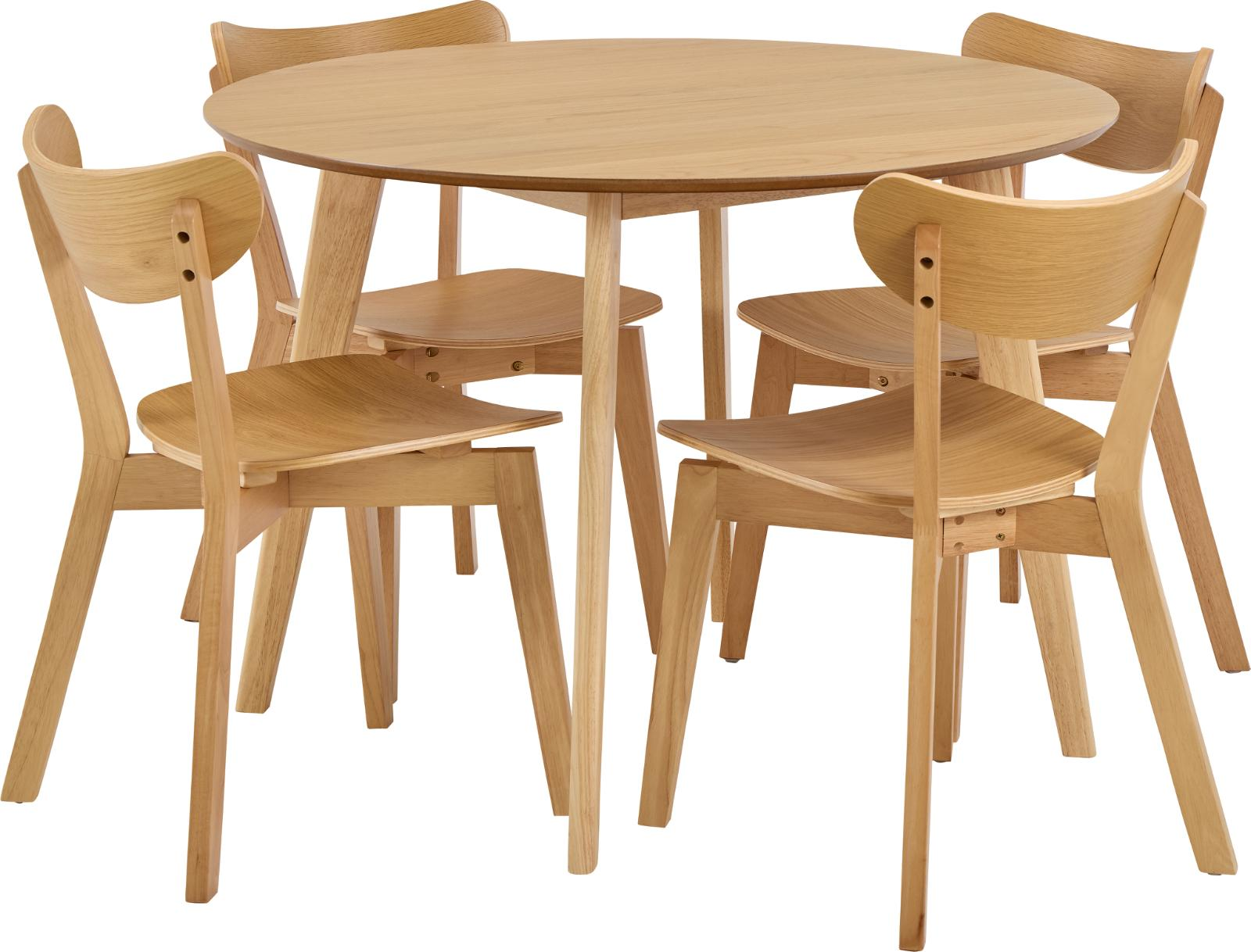 Spisebordssæt Signature Ravlund rundt bord Ø105 cm 4 stole, mat bejdset eg, egefiner & gummitræ.