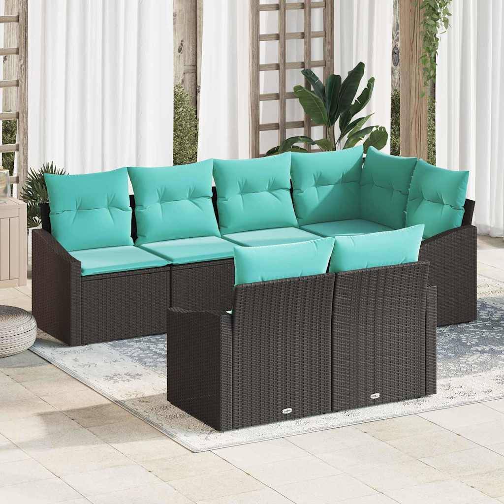 vidaXL Sofa Sæt med pude 7 pcs Sort polyrattan