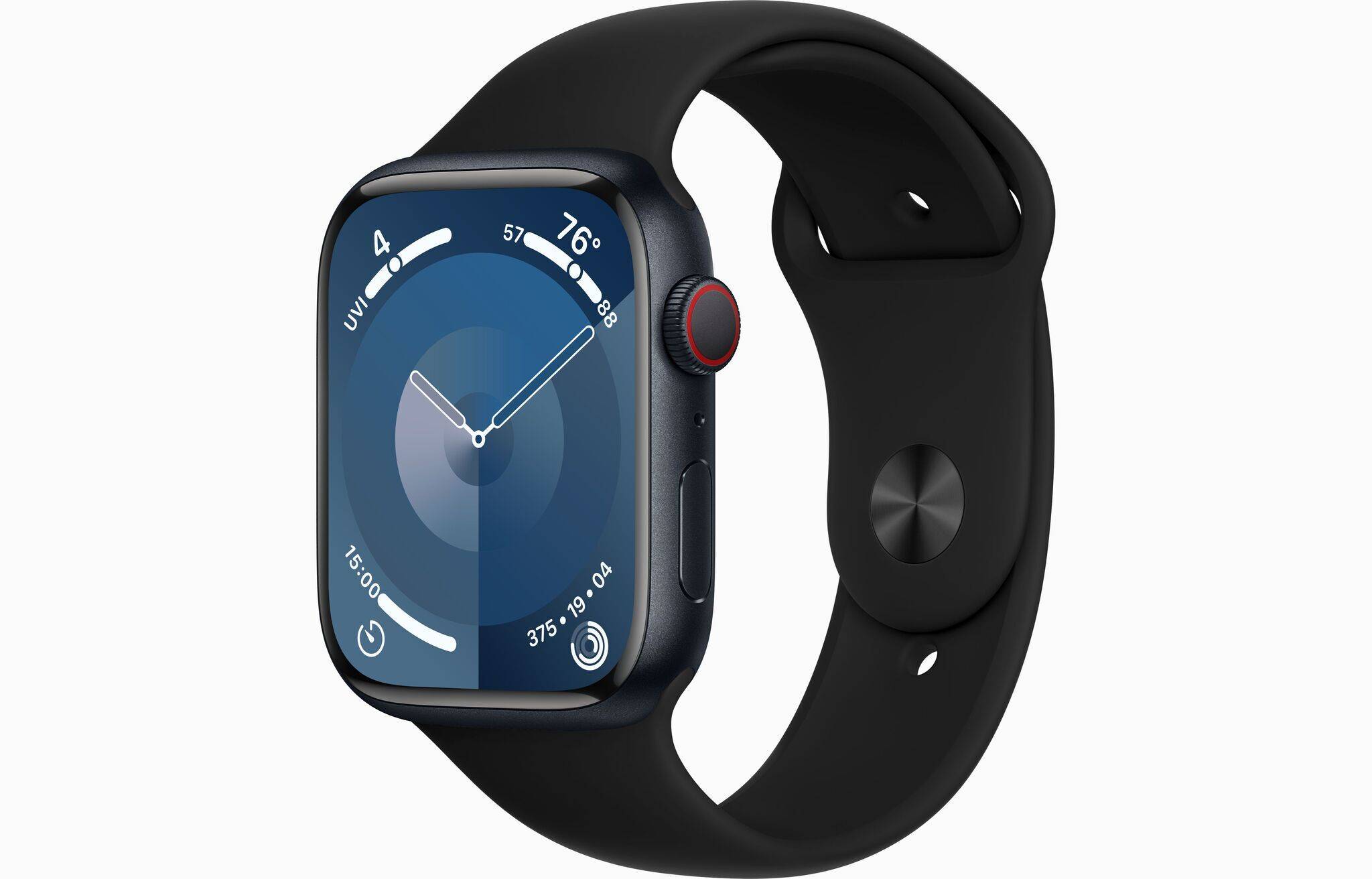 Apple Watch Series 9 Aluminium 45 mm (2023) | GPS | Midnat | sort sportsrem M/L