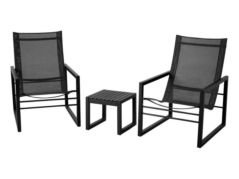 Brafab Vevi cafégrupp Svart/svart 2 loungefåtöljer & bord 40x35 cm