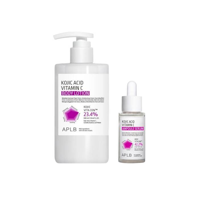 APLB - Kojic Acid Vitamin C Body Lotion - 300ml (1ea) & Ampoule Serum - 40ml (1ea) Set - black
