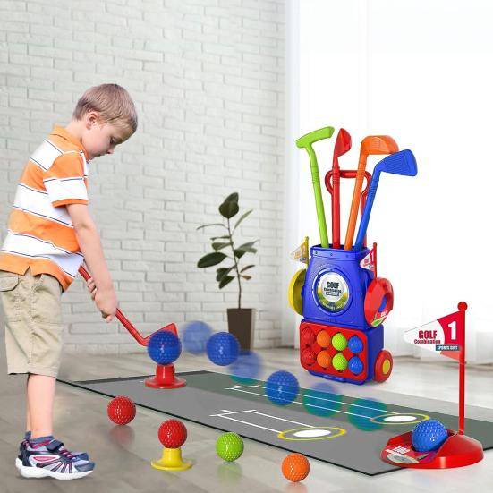 Golfklubba set för barn med dragstångsvagn Plastgolfset för