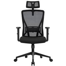 Durrafy Bürostuhl Ergonomisch, Bürostuhl, Schreibtischstuhl mit Verstellbarer Kopfstütze, Armlehnen, Lendenwirbelstütze Höhenverstellbar, 90°-130° Schaukeln, Chefsessel 150KG Belastbar, Schwarz