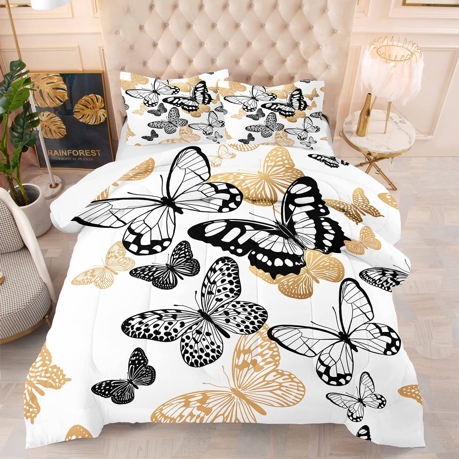 Butterfly Comforter Collection For Girls Kids Adults Bedding Collection Aesthetics Quilt Duvet Collection Twin Size With 1 Comforter And 2 Pillowcase EU single(135x200cm)