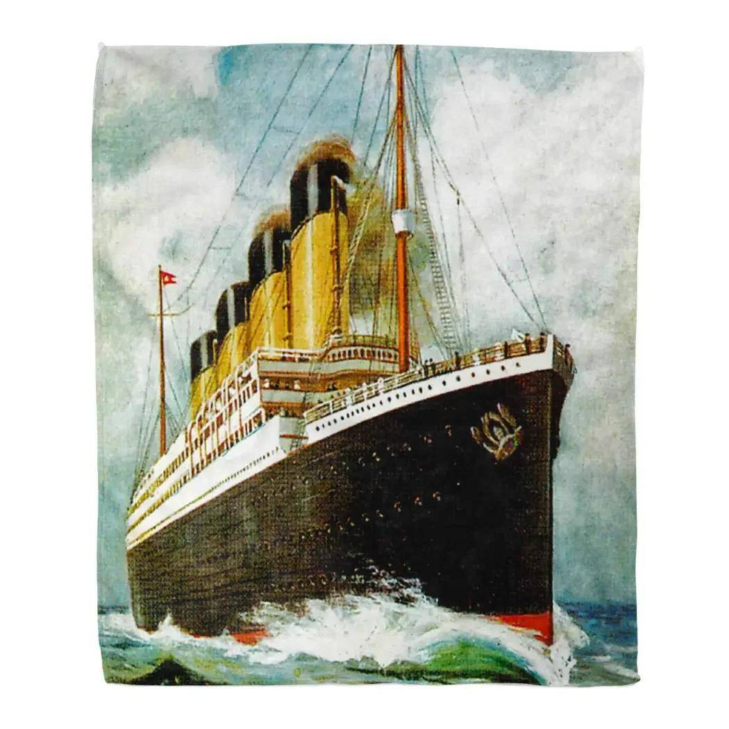 Titanic Sjunken Kastfilt Supermjuk Luddig Mysig Varm Plyschfilt för Säng Soffa Stol Vardagsrum Vår Höst Vinter Vår