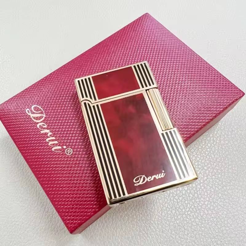 Derui Luxury Side Sliding Bright Sound Inflatable Butane Gas Lighter Metal Gas Open Flame Smoking Accessories Men's Gift Lighter