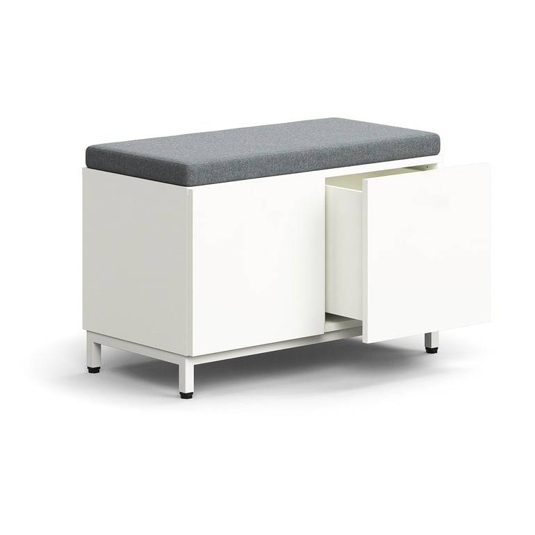 Sittmöbel QBUS, med grå dyna, 2 lådor, benstativ, push-open, 534x800x420 mm, vit