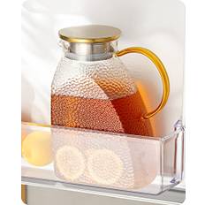Baffect vattenkanna, hög borosilikatglaskanna med lock i rostfritt stål, läckagesäker kylskåpsdörrkaraff för varm eller kall dryck (1,8 L/63 oz.) Transparent