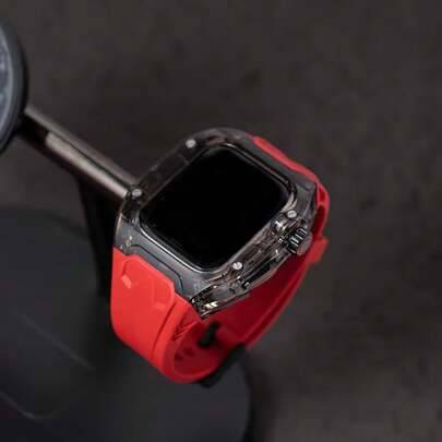 Transparent modifieringssats för Apple Watch-serien 11 42 mm 46 mm, Ultra 3/2/1 49 mm 44 mm 45 mm, inkluderar klockarmband och klockboett, passar även - Röd (49,S10 46mm,S10 42mm,40/41mm,44/45mm,S11 42mm,S11 46mm)