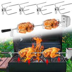 YRHome Rotisserie grillspett set 107 cm inklusive 4 x köttnålar och rostfritt stål motor 220 V – 240 V elektriskt roterande spett för BBQ rotisserie grillspett roterande spett gasgrill