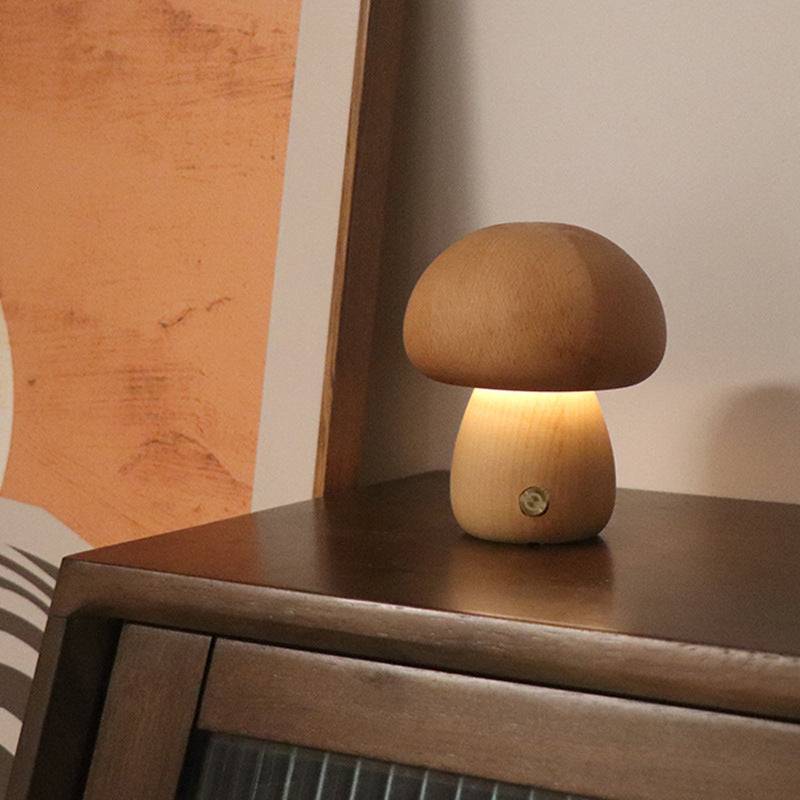 Mushroomlight - Draadlös Trä Svamp LED Nattlampa - D / Bok