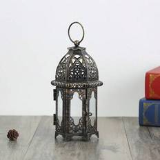 1 st liten svart marockansk ljuslykta, liten värmeljuslykta med transparenta glaspaneler perfekt för uteplats, inomhus/utomhus, evenemang, Rama, feste - Multifärgad (Europeisk ljusstake i glas (vit),Ljusstake i glas i europeisk stil (svart))