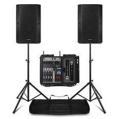 Vonyx Komplett PA-system med 12 tums högtalare, mixer och trådlösa mikrofoner - Inklusive stativ, Kraftfullt och komplett ljudsystem för event, liveframträdanden och fasta installationer