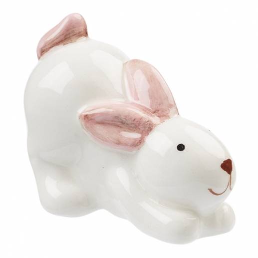 Miniatyr Figur - Vit/Rosa Kanin - Porslin - 4 cm
