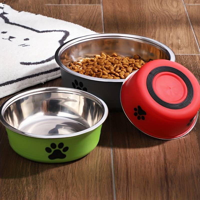 1pc Durable Stainless Steel Pet Bowl, Anti Slip, Easy To Clean, Cute Paw Print Dog Bowl Perfect For Food & Water
