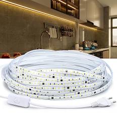 LED-remsa 20 m, 230 V LED-list, ljuslist, utomhus, vattentät, ljusband, varmvit 3 200 K lampor, 20 meter LED-band med strömbrytare, heminredning, kök, trädgård, LED-belysning