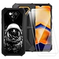 ESACMOT astronautmönster fodral kompatibelt med Ulefone Armor X13 + [2-pack] skärmskydd härdat glas, stöttåligt fodral för Ulefone Armor X13 (5,5 tum)