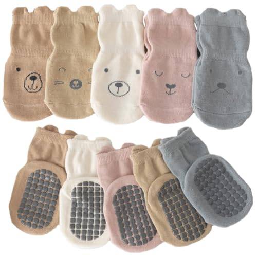 KOLZEMV Förpackning med 5 halkfria strumpor barn, stoppstrumpor baby, babystrumpor, halkfria strumpor barn, baby småbarn ABS halkfria strumpor sneakerstrumpor djurmotiv bomull