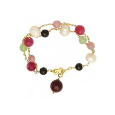 Bracciale Due Fili Pietre Dure Rosa Verde...