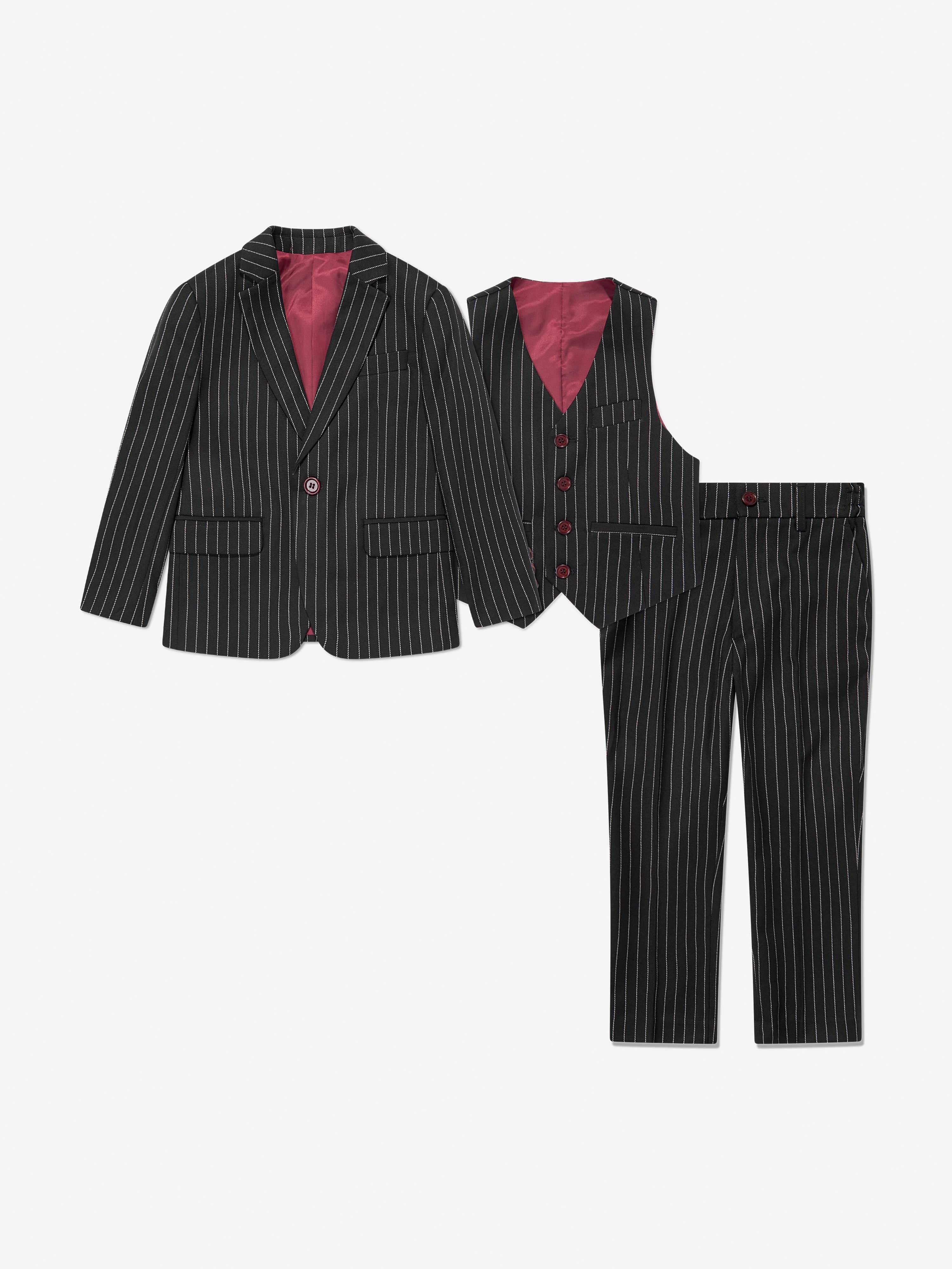 SUITLAB London Boys Striped 3 Piece Suit Set in Black - Black / 9 Yrs (9 Yrs)